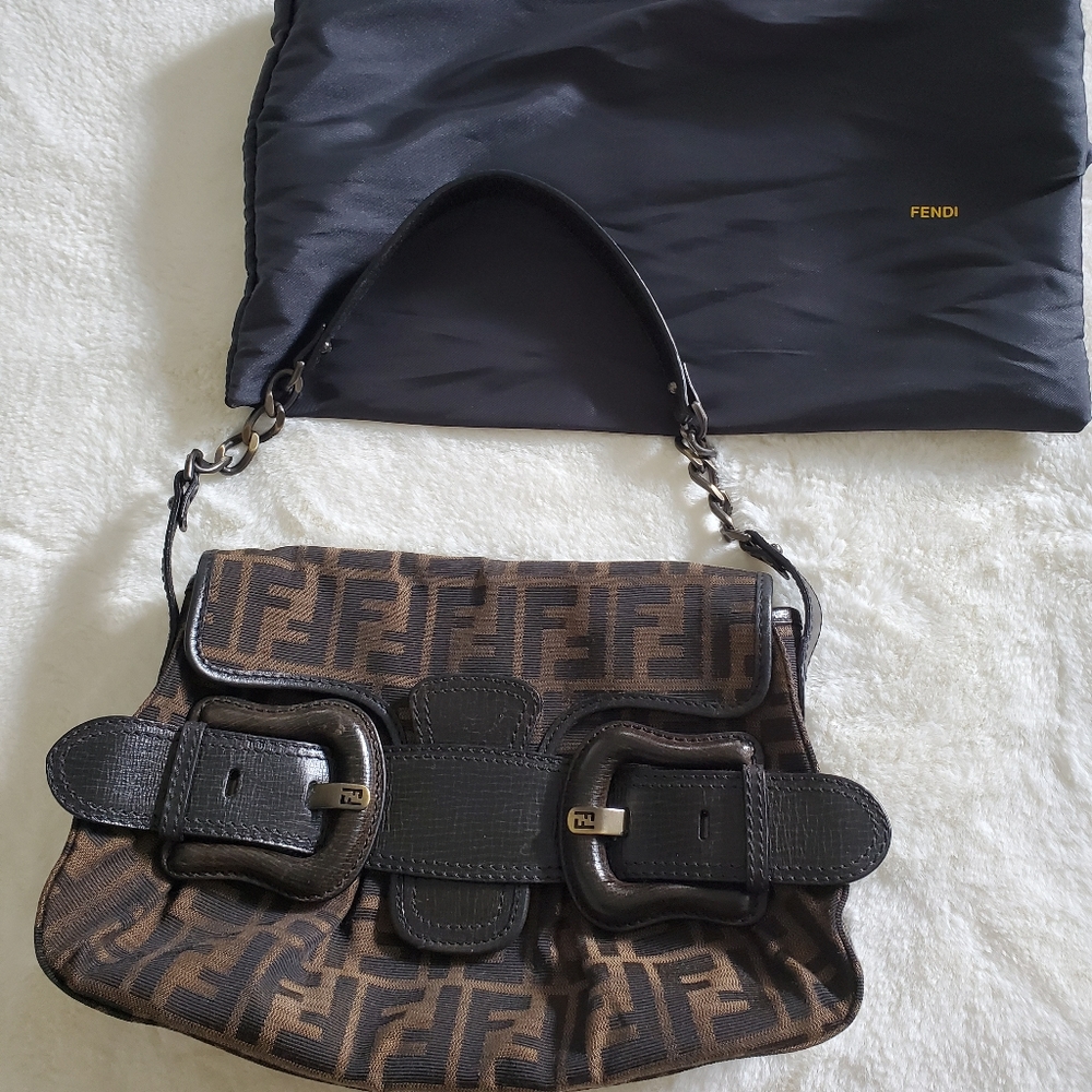 Fendi Zucca Tobacco Leather Shoulder Bag